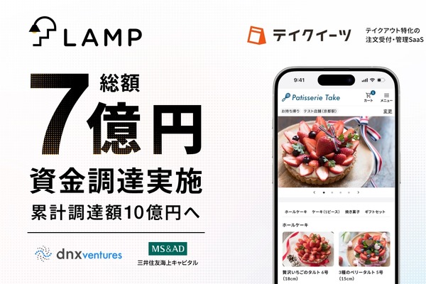 飲食店やスイーツ店のテイクアウトDXを推進する「テイクイーツ」運営のランプ、7億円調達で事業拡大へ 画像