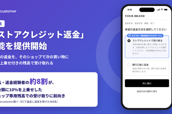 Recustomer、返品時に次回使える残高で返金する「ストアクレジット返金」を提供開始　返金経験者の83.2%が10%上乗せなら前向き 画像